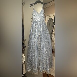 Macys Light Blue Beaded Embellished Gown